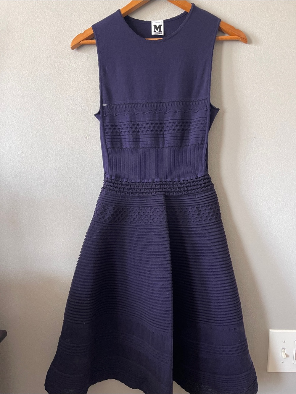 M by Missoni Sleeveless Textured Fit-and-Flare Dress in dark purple
